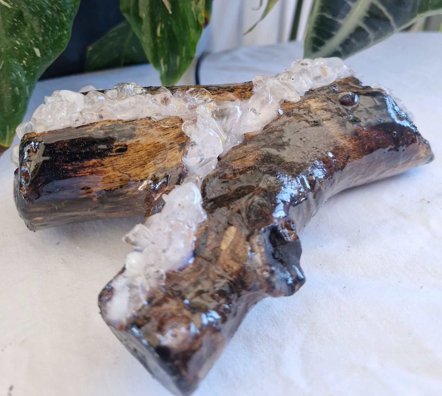 Handcrafted Small Driftwood Clear Quartz Lamp