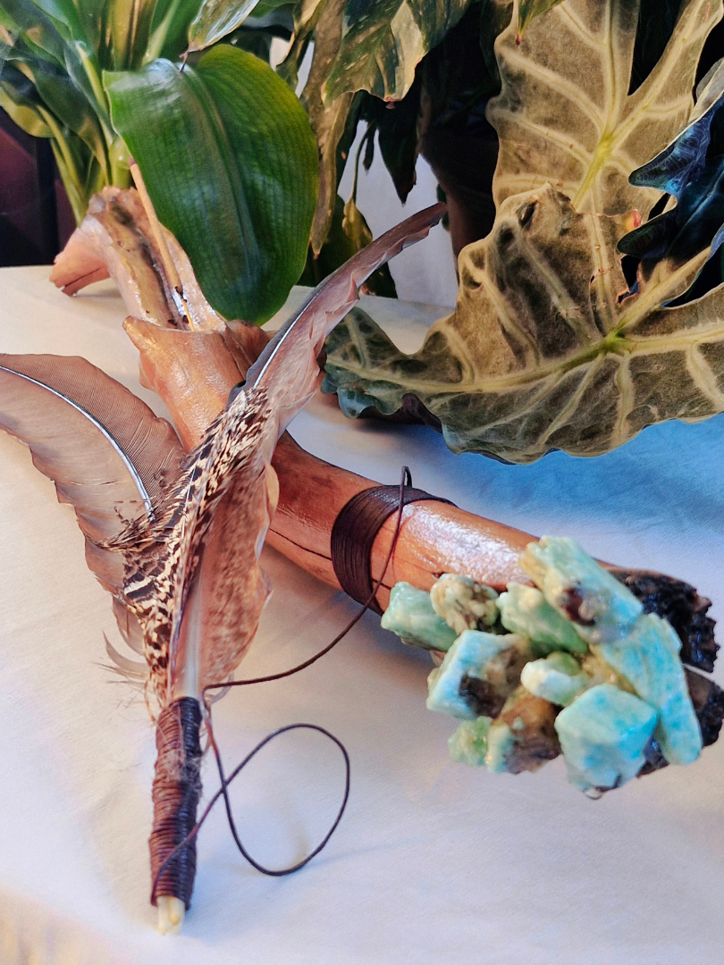 Carribean Calcite Incense Burner with Feathers