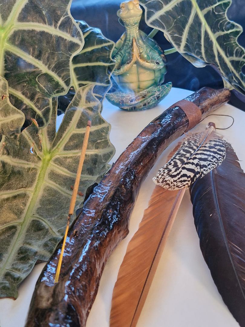 Large Driftwood Incense Burner with Feathers