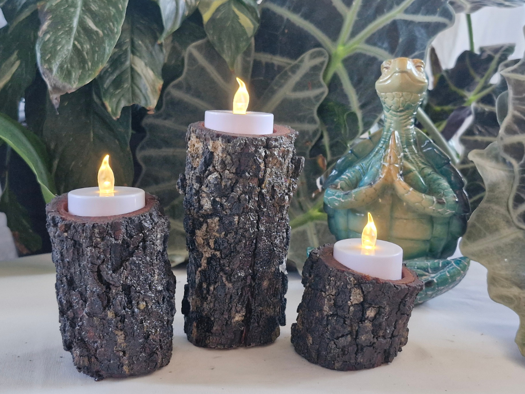Handcrafted Wooden Candle Holders (Set of 3)