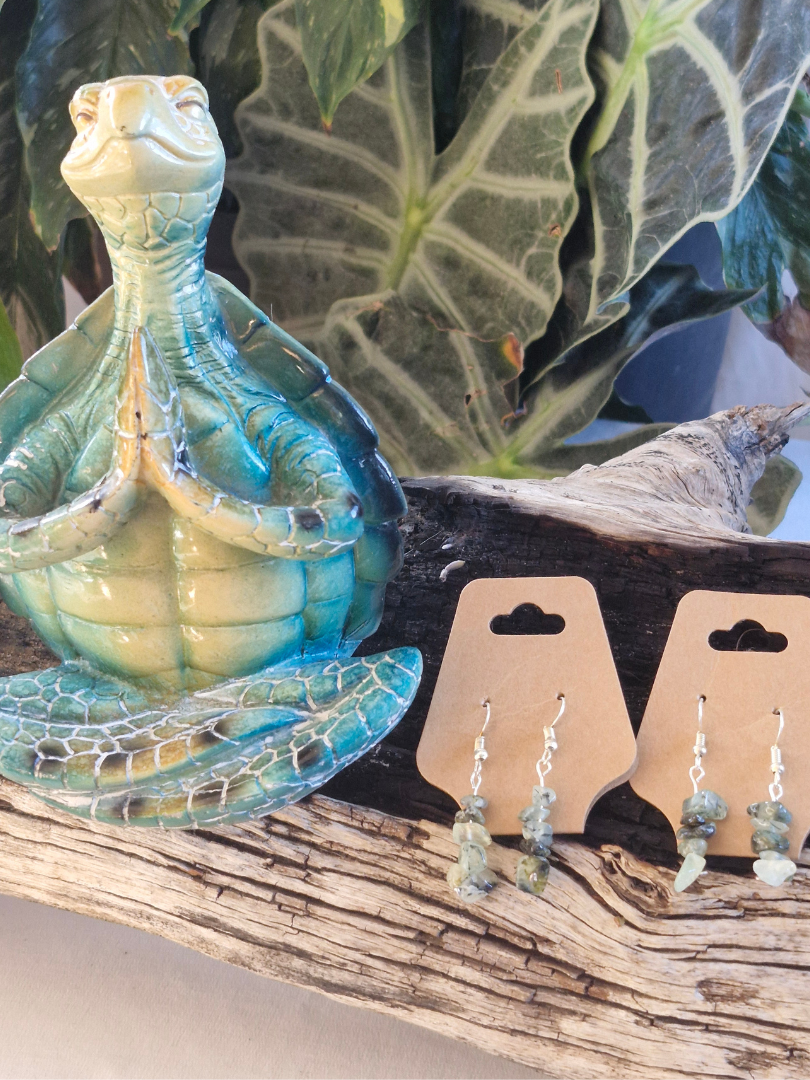 Hand Crated Silver-Plated Moss Agate Earrings