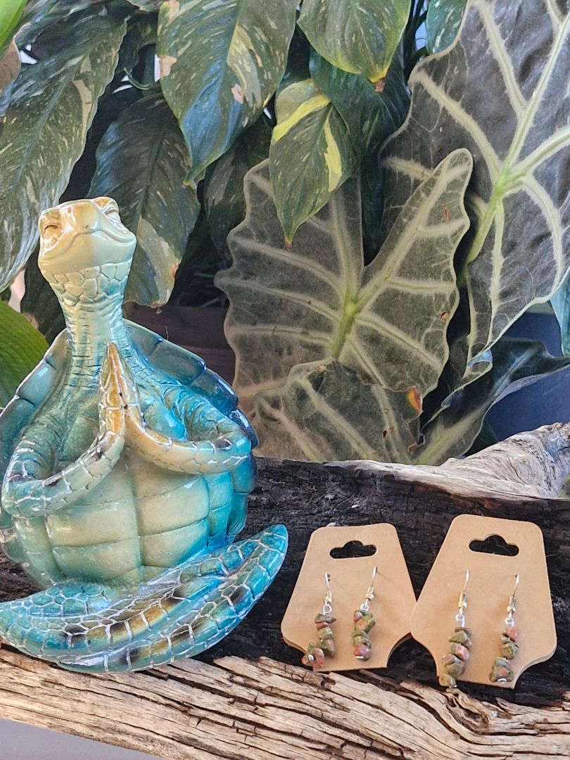 Hand Crafted Silver-Plated Unakite Earrings