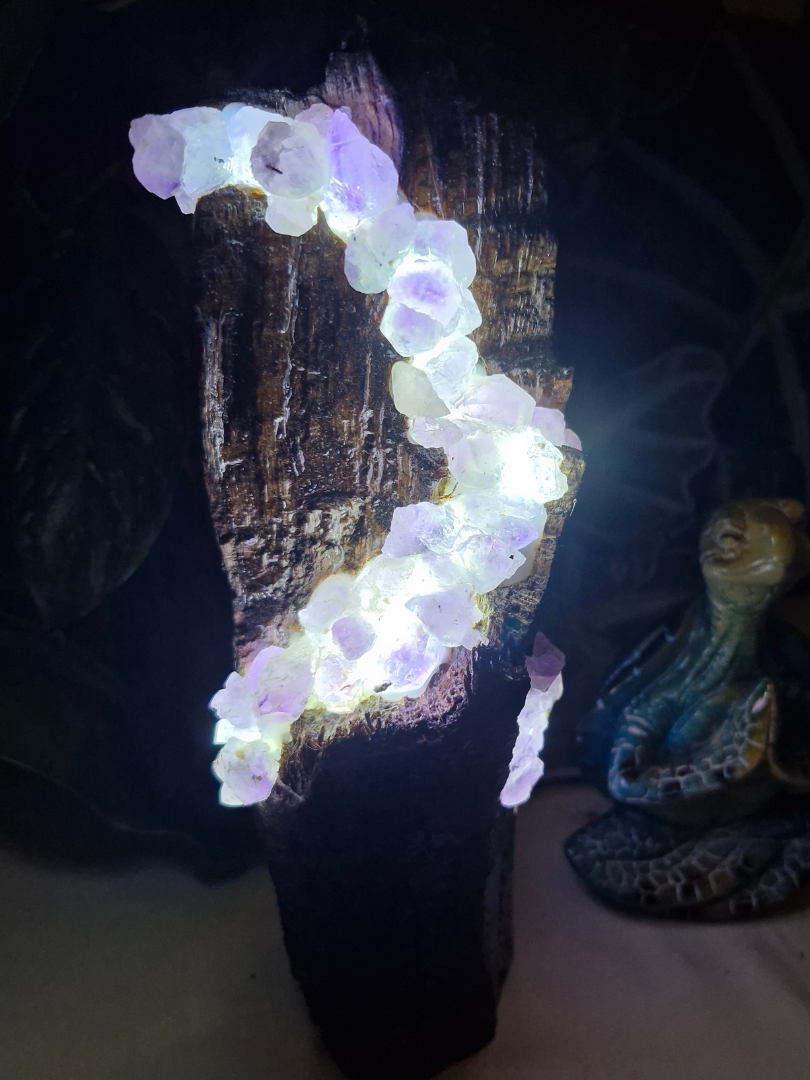Handcrafted Medium Driftwood Amethyst Stand Up Lamp