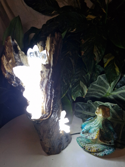 Handcrafted Medium Stand Up Driftwood Lamp with Clear Quartz